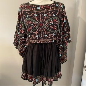 Free People Black Embroidered Mini Dress